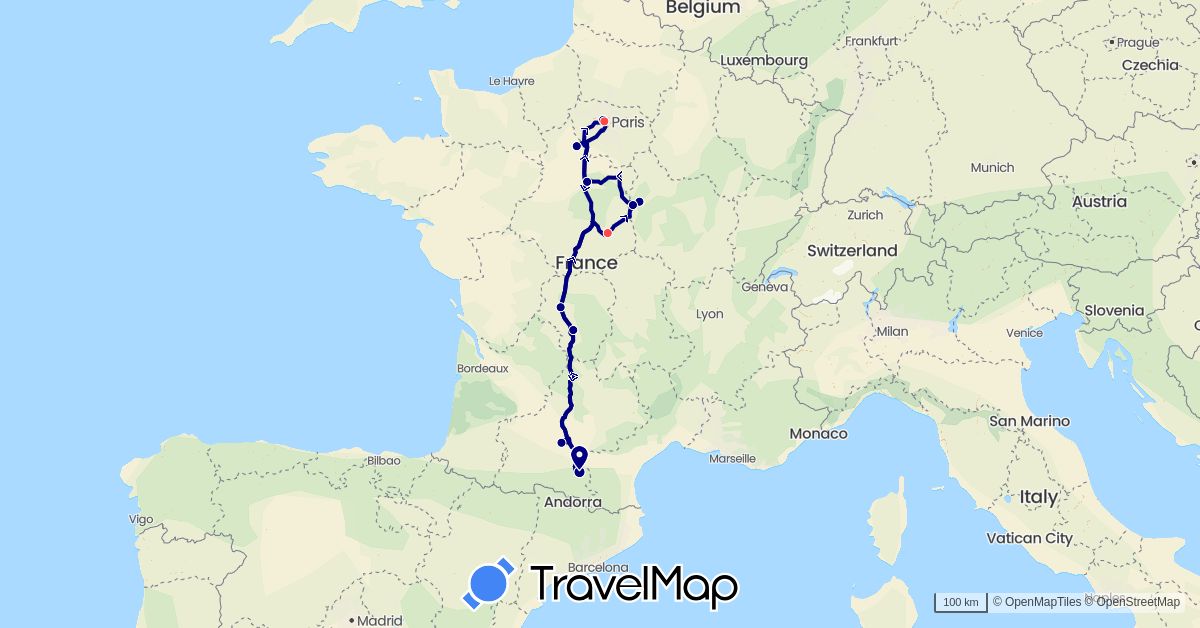 TravelMap itinerary: driving, hiking in France (Europe)