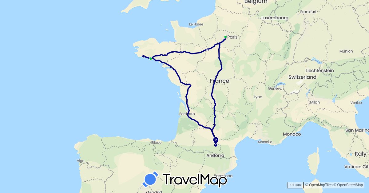 TravelMap itinerary: driving, bus in France (Europe)